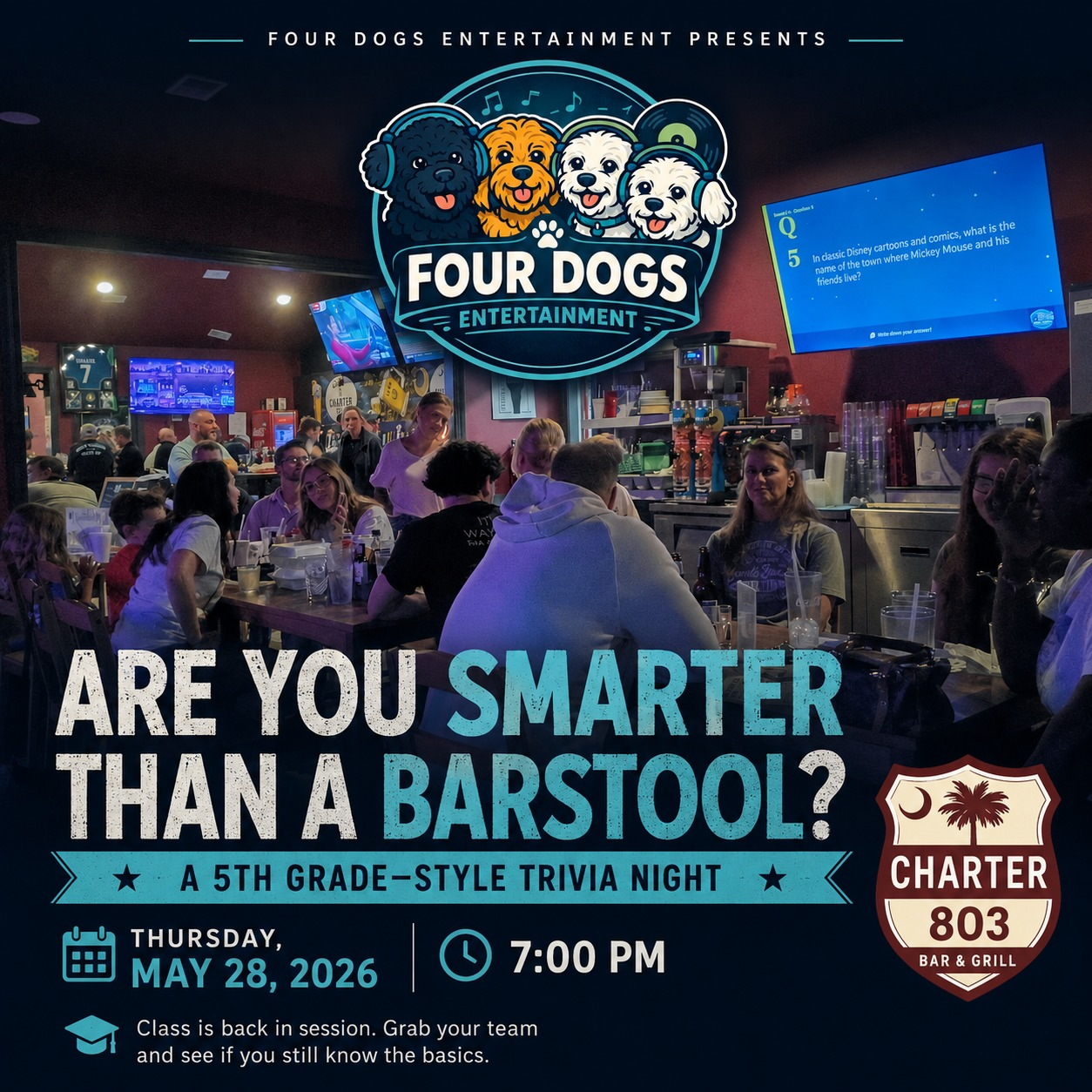 Are You Smarter Than a Barstool trivia night at Charter 803