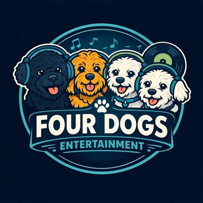 Four Dogs Entertainment logo for trivia, music bingo, and DJ services in South Carolina
