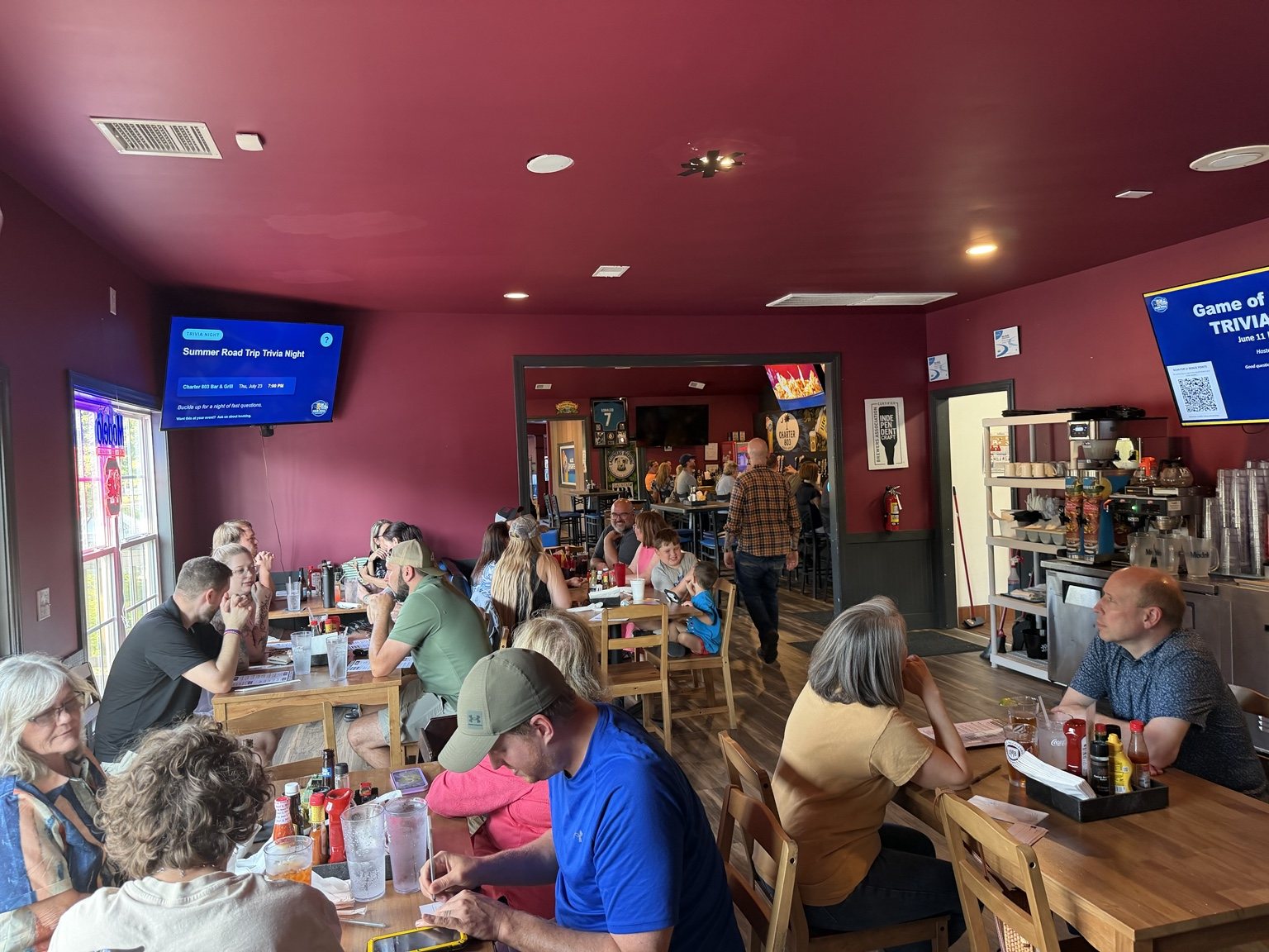 A real Four Dogs Entertainment trivia night crowd at Charter 803 in Lexington South Carolina