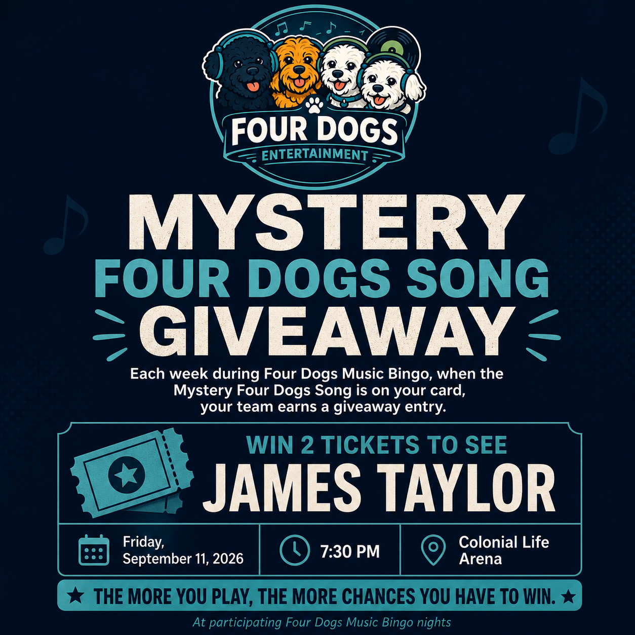 Mystery Four Dogs Song Giveaway for James Taylor tickets
